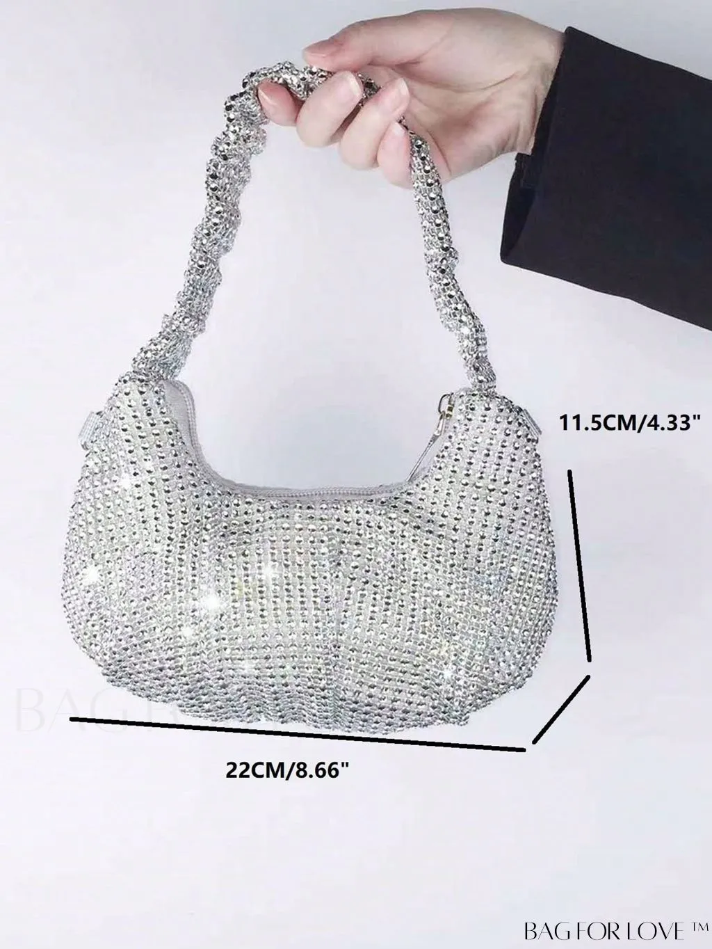BagForLove - Glamorous Rhinestone-Embellished Hobo Bag with Zipper - Perfect for Parties