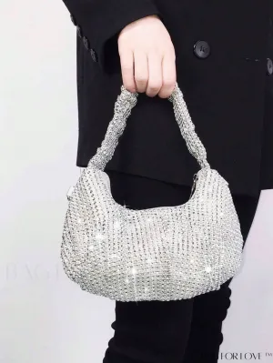 BagForLove - Glamorous Rhinestone-Embellished Hobo Bag with Zipper - Perfect for Parties