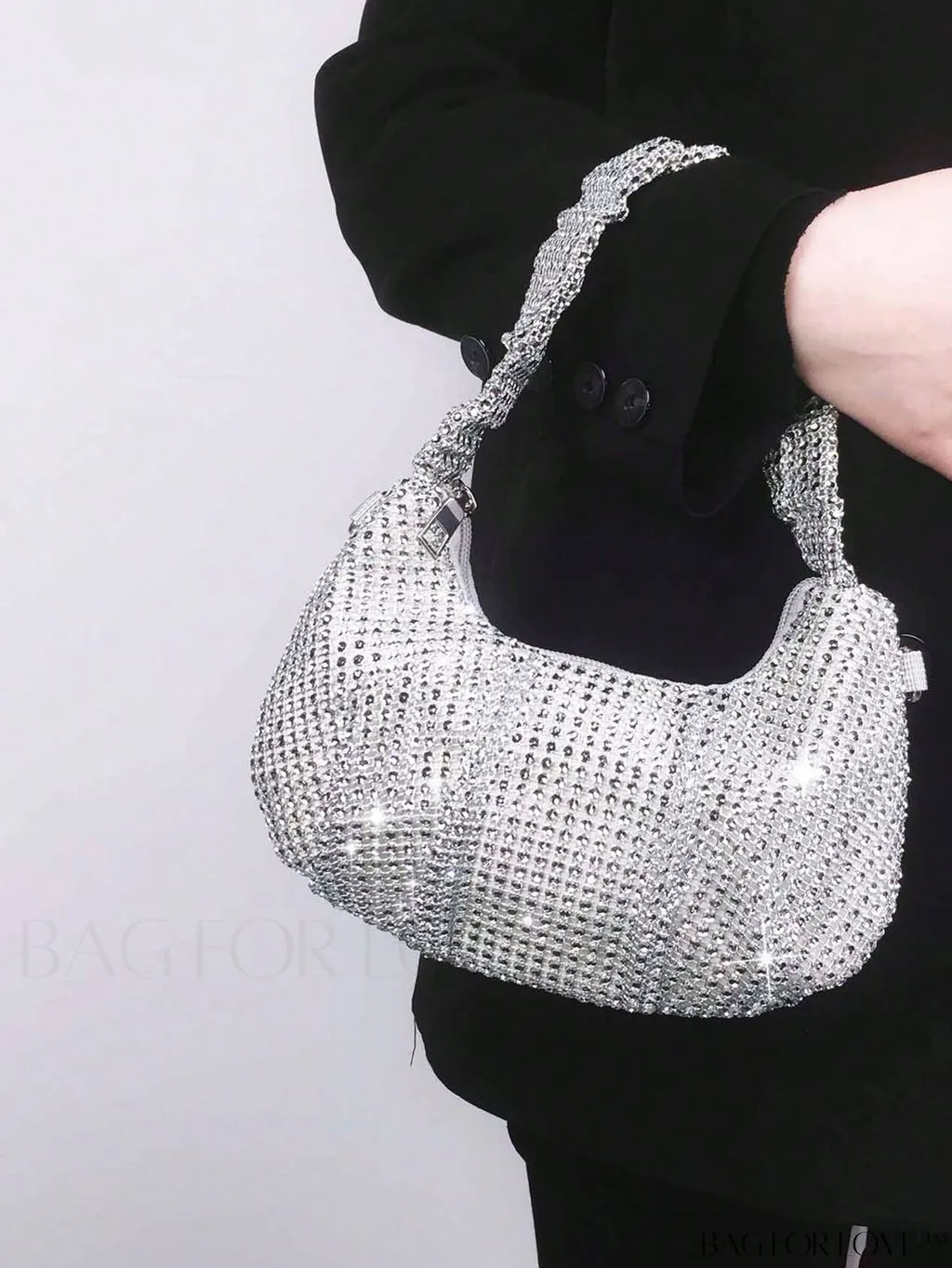 BagForLove - Glamorous Rhinestone-Embellished Hobo Bag with Zipper - Perfect for Parties