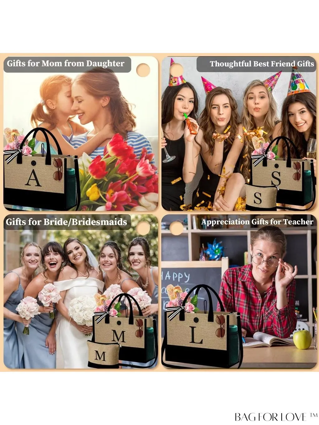 BagForLove - Versatile Jute Tote Bag: Stylish, Multi-Pocketed Beach & Makeup Bag, Adjustable Strap, Ideal Gift