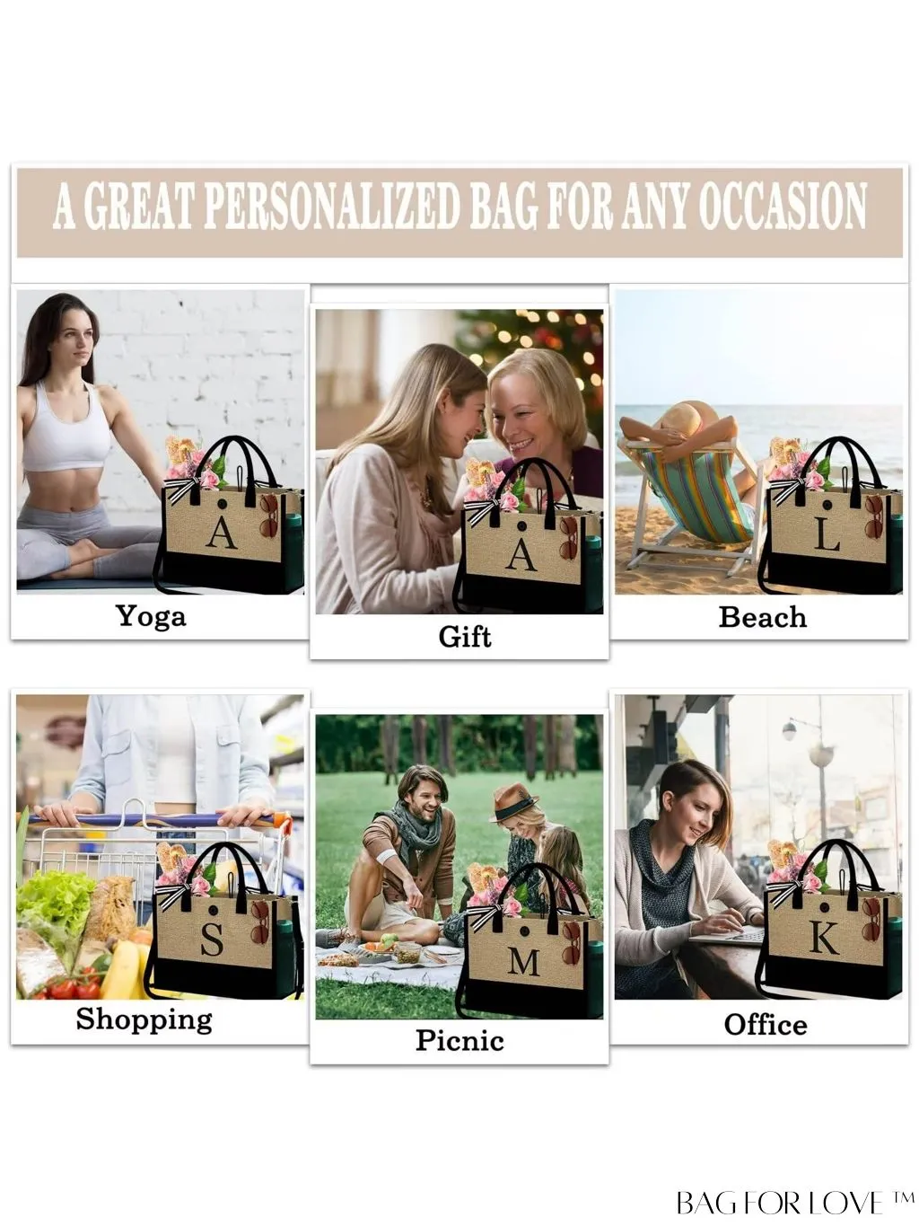 BagForLove - Versatile Jute Tote Bag: Stylish, Multi-Pocketed Beach & Makeup Bag, Adjustable Strap, Ideal Gift