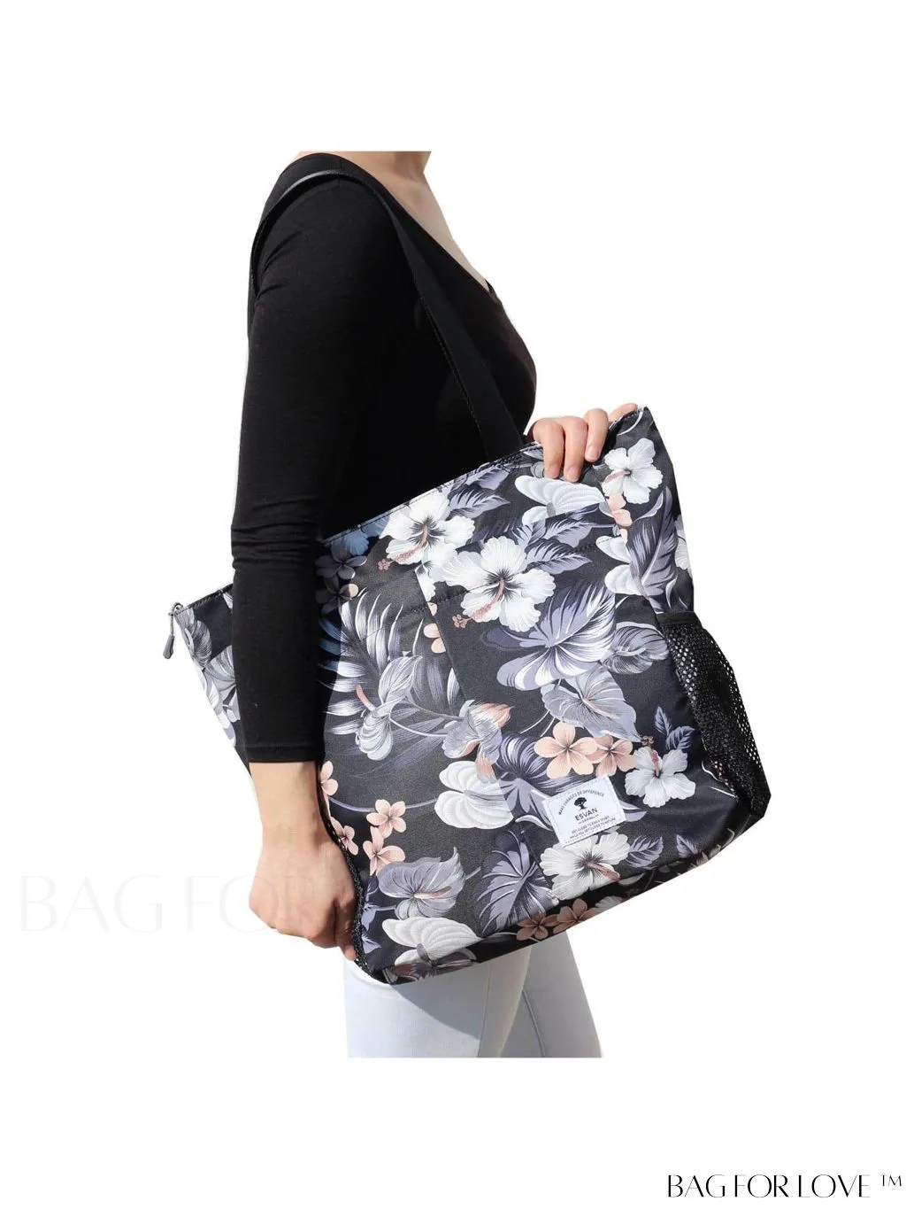 BagForLove - Water-Resistant Floral Tote Bag: Multi-Pocketed Shoulder Bag for Gym, Work, Picnics, Yoga, Travel, Beach & More