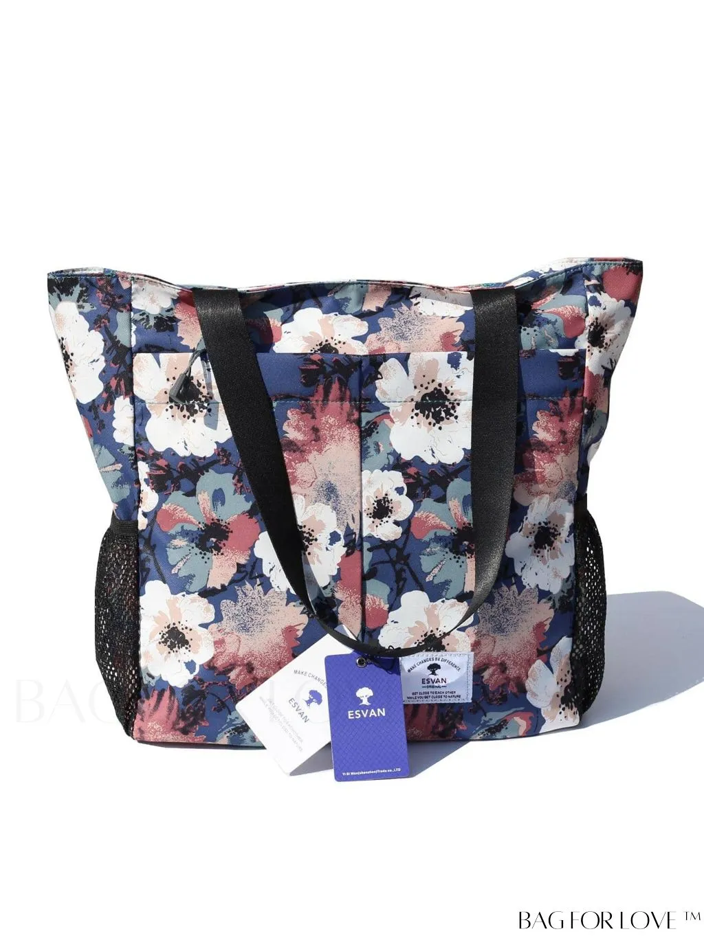 BagForLove - Water-Resistant Floral Tote Bag: Multi-Pocketed Shoulder Bag for Gym, Work, Picnics, Yoga, Travel, Beach & More