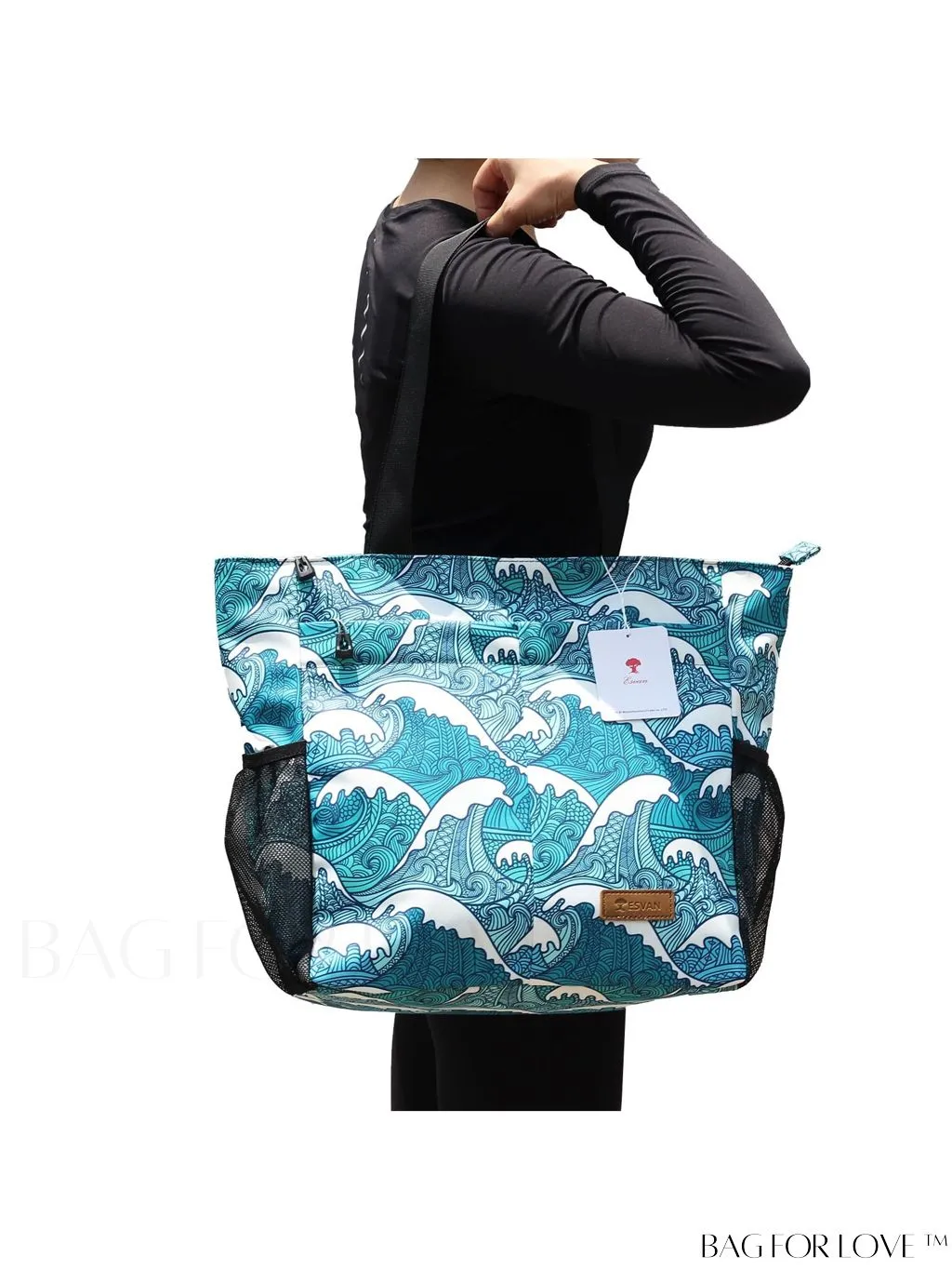 BagForLove - Water-Resistant Floral Tote Bag: Multi-Pocketed Shoulder Bag for Gym, Work, Picnics, Yoga, Travel, Beach & More
