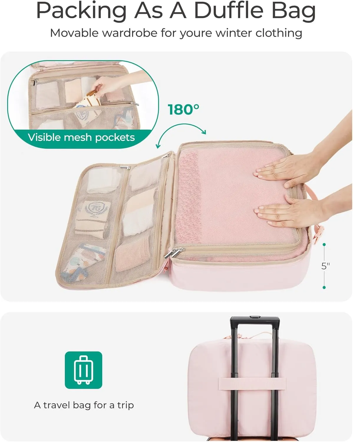 BAGSMART Hanging Packing Cubes for Travel Women, Large Capacity Luggage Organizers for Suitcases, Quilted Travel Essentials for Women, Black