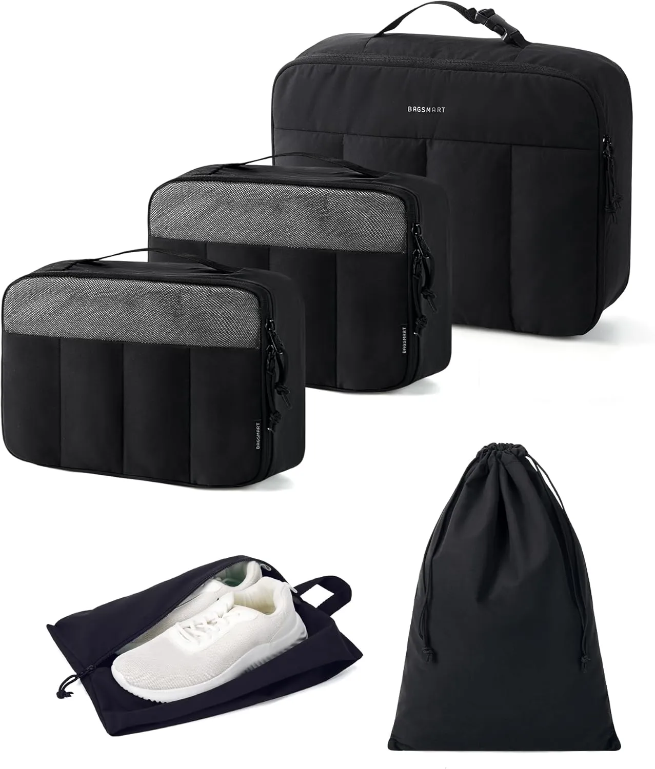 BAGSMART Hanging Packing Cubes for Travel Women, Large Capacity Luggage Organizers for Suitcases, Quilted Travel Essentials for Women, Black