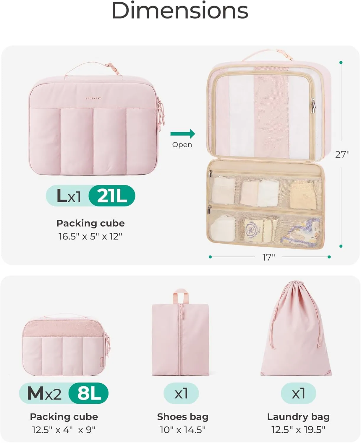 BAGSMART Hanging Packing Cubes for Travel Women, Large Capacity Luggage Organizers for Suitcases, Quilted Travel Essentials for Women, Black