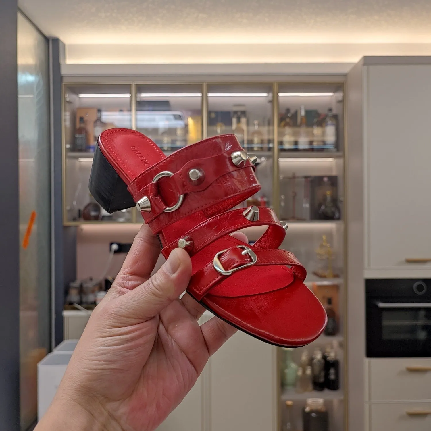 Balanciaga SHEEPSKIN WAX-OIL MEDIUM SANDALS STUDDED HEELED RED VIP offer Final hours IN STRAPPY