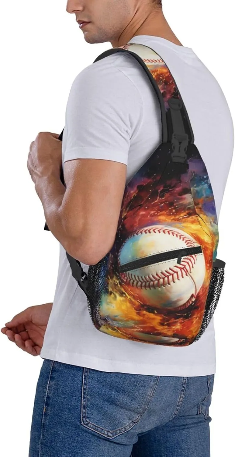 Baseball Fire and Water Painting Chest Bags Crossbody Sling Bag Shoulder Bag Travel Hiking Daypack For Men Women