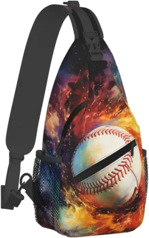 Baseball Fire and Water Painting Chest Bags Crossbody Sling Bag Shoulder Bag Travel Hiking Daypack For Men Women
