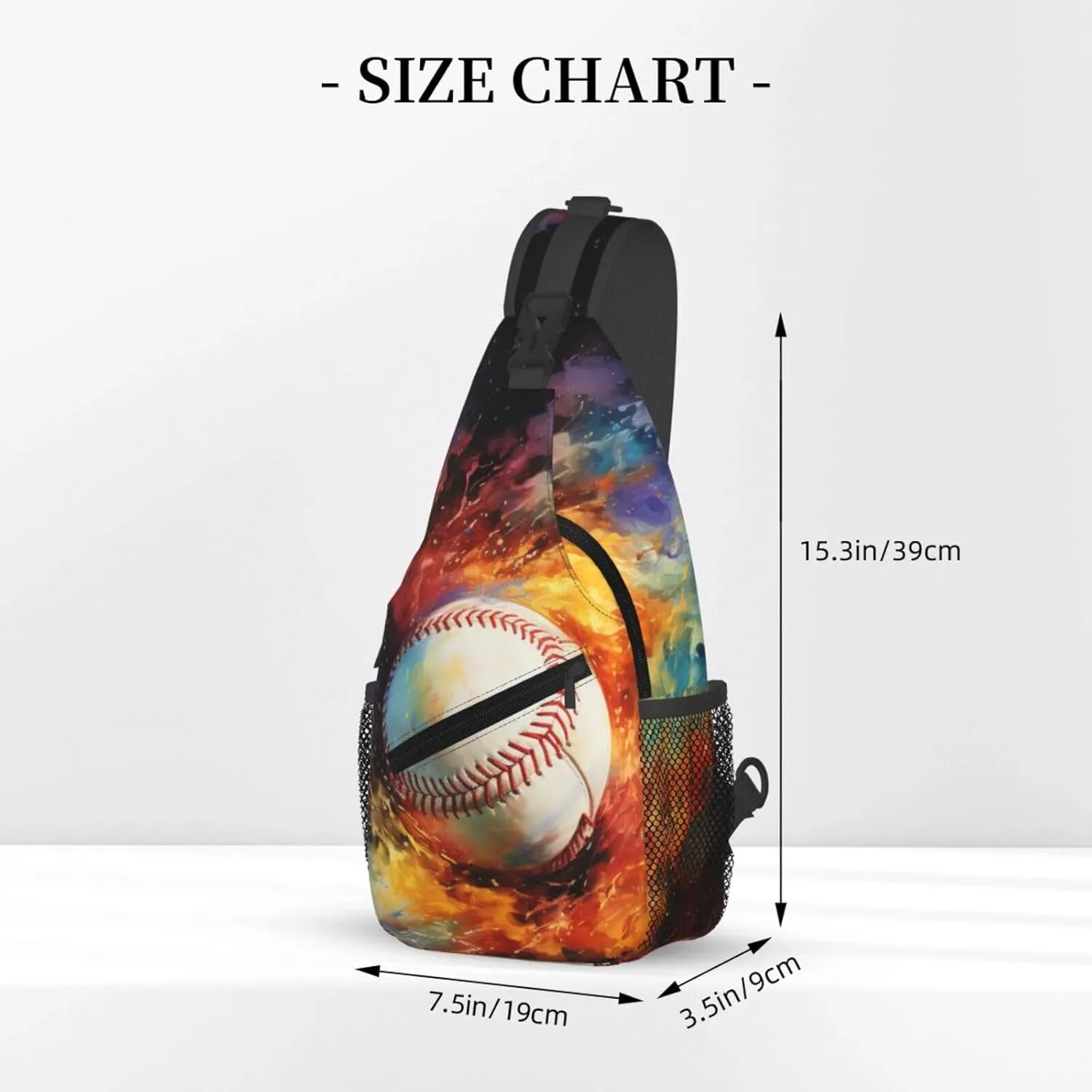 Baseball Fire and Water Painting Chest Bags Crossbody Sling Bag Shoulder Bag Travel Hiking Daypack For Men Women