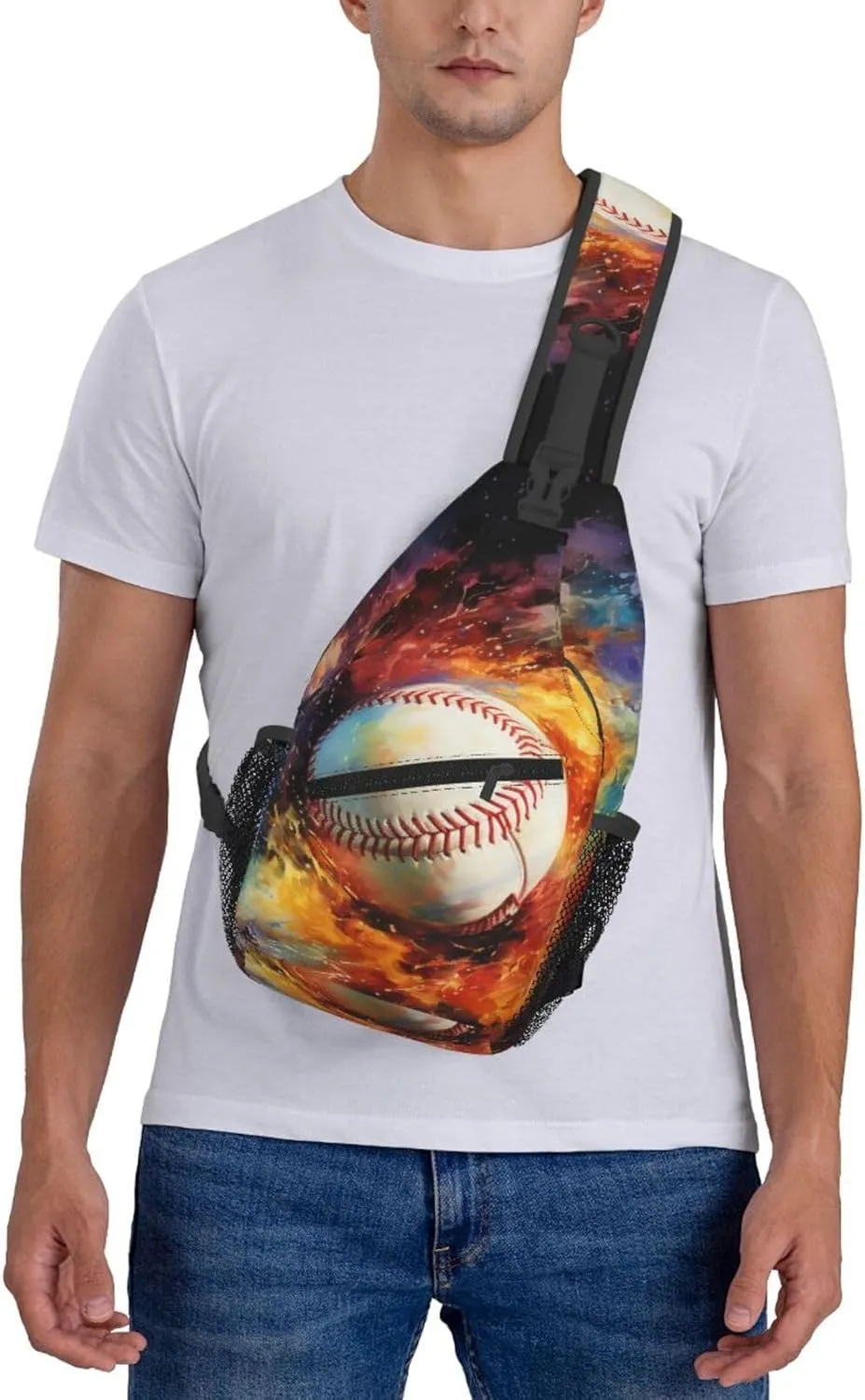 Baseball Fire and Water Painting Chest Bags Crossbody Sling Bag Shoulder Bag Travel Hiking Daypack For Men Women