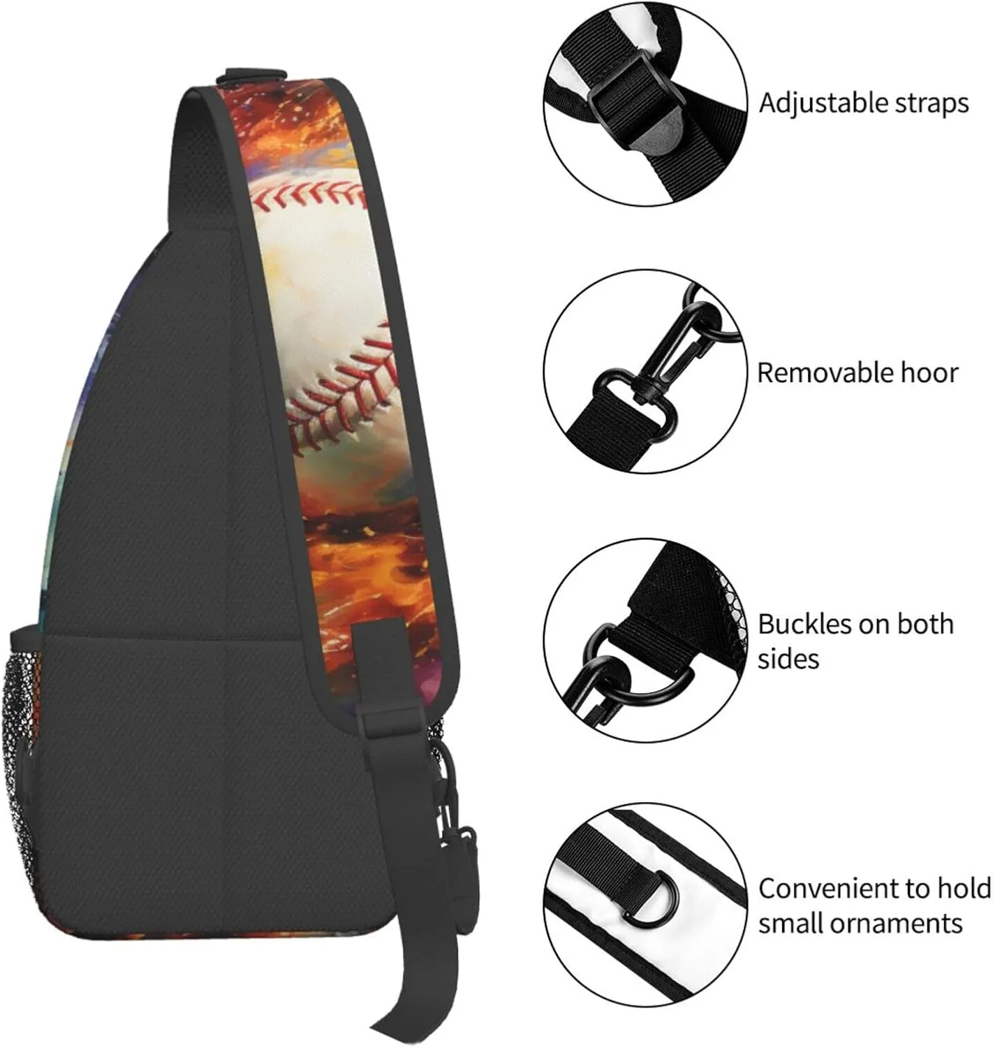 Baseball Fire and Water Painting Chest Bags Crossbody Sling Bag Shoulder Bag Travel Hiking Daypack For Men Women