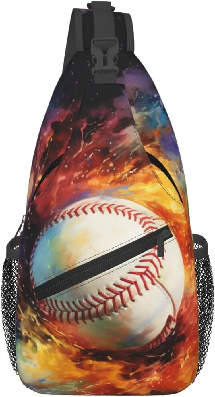 Baseball Fire and Water Painting Chest Bags Crossbody Sling Bag Shoulder Bag Travel Hiking Daypack For Men Women