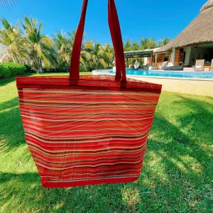 Beach Bag Fabric Strap Mexican Plastic Tote Beach Bag 20 x 15 in