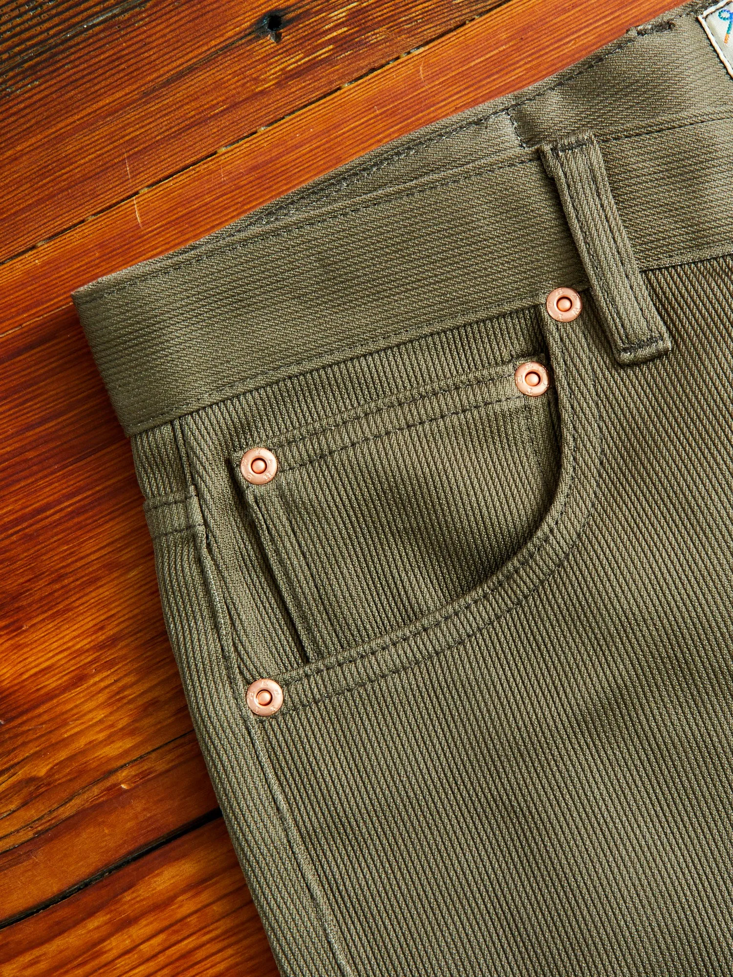Bedford Cord Five Pocket Trousers in Faded Olive