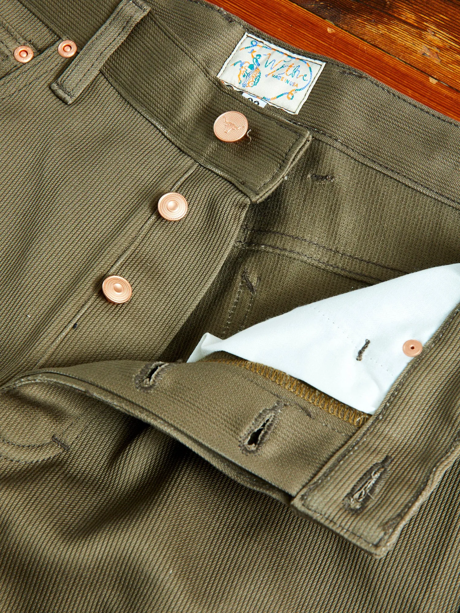 Bedford Cord Five Pocket Trousers in Faded Olive