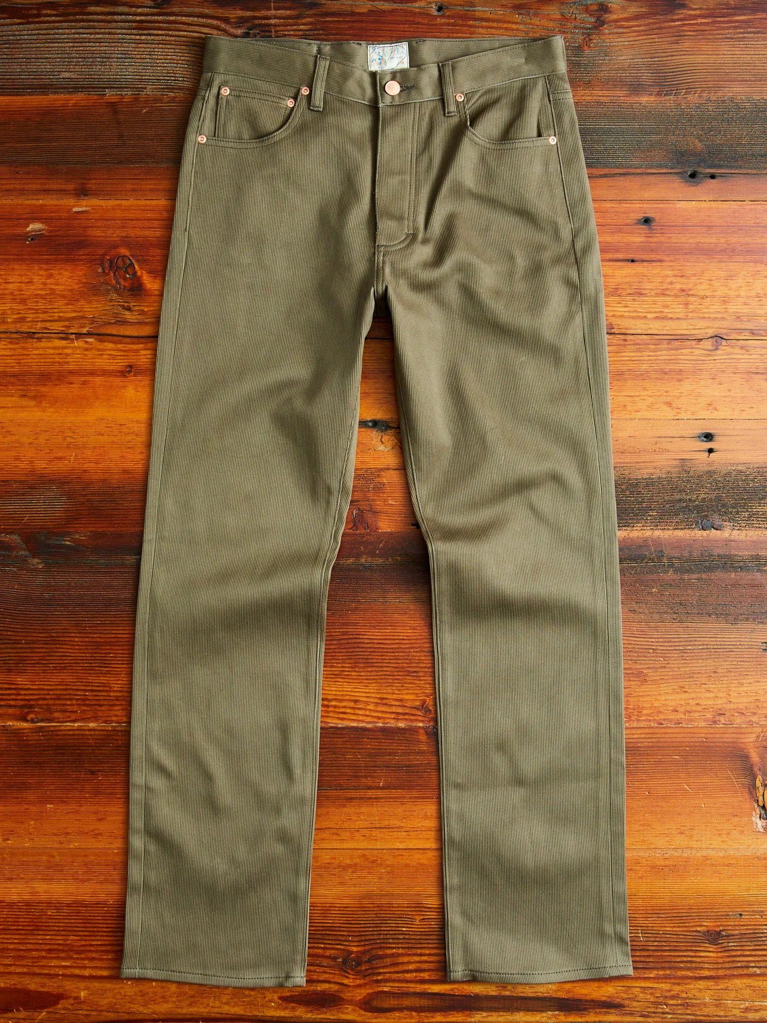 Bedford Cord Five Pocket Trousers in Faded Olive