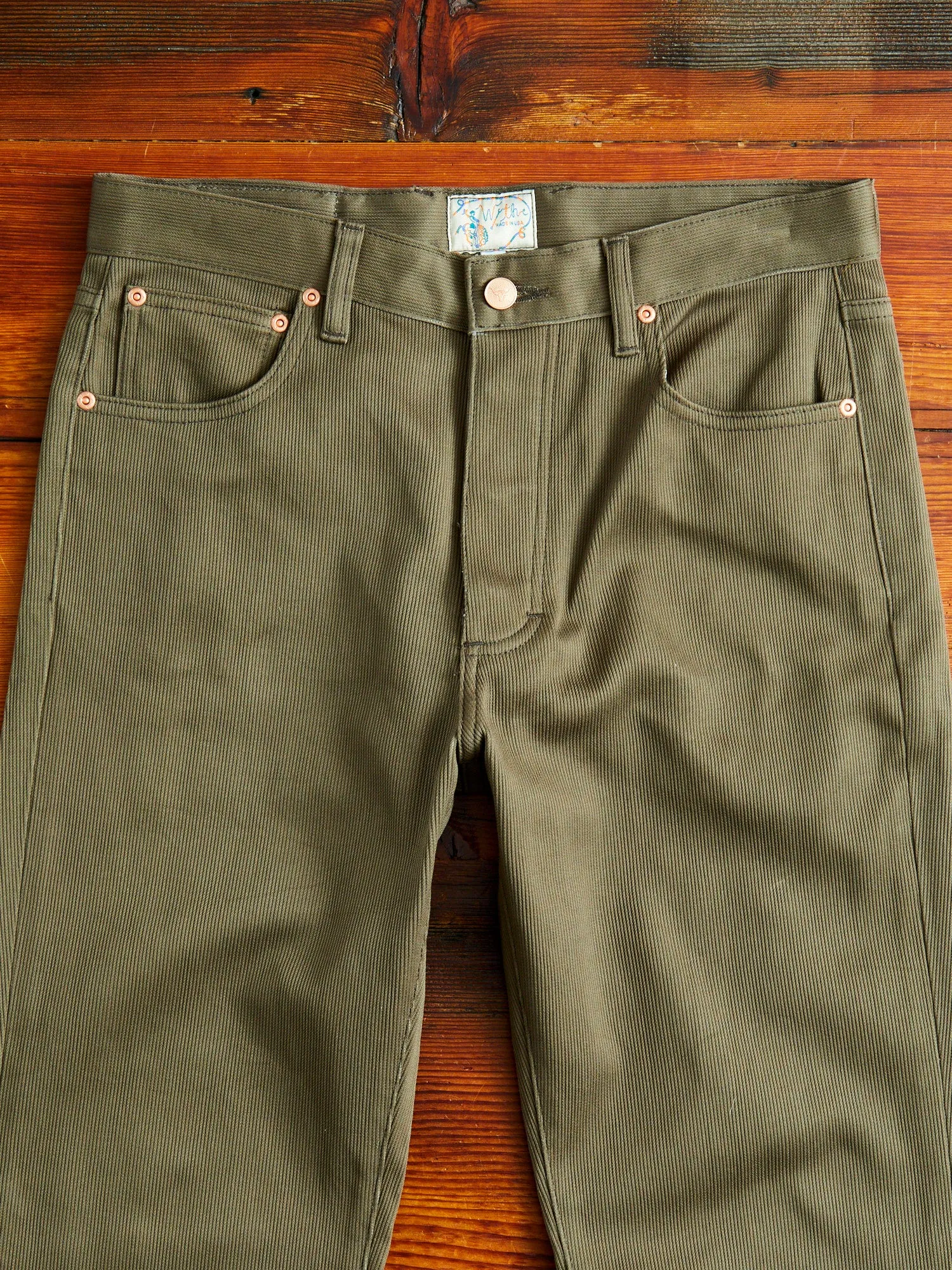 Bedford Cord Five Pocket Trousers in Faded Olive