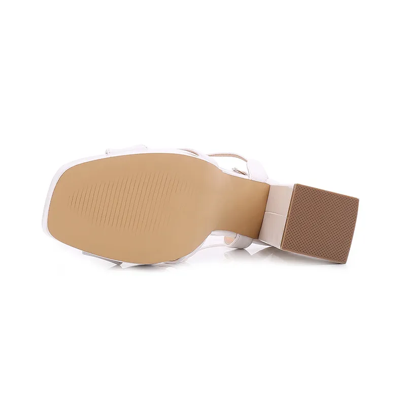 Beige Platform Ankle Strap Sandals with Block Heel