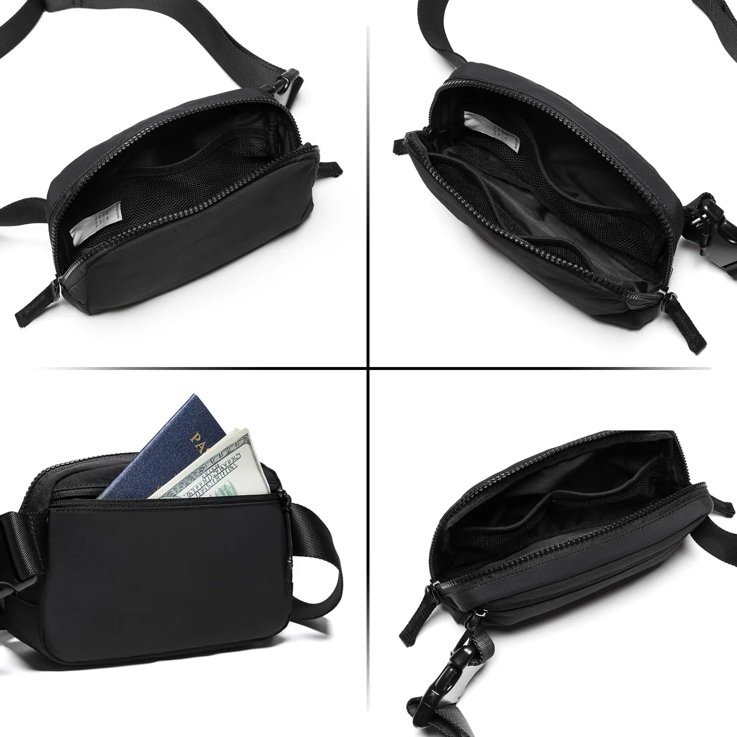 Belt Bag for Women Two-Way Zipper Fanny Pack Crossbody Bags for Women Fashion Waist Packs Cross Body Fanny Pack with Adjustable Strap Gifts for Teen Girls (Black)