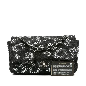Black Chanel Medium Strass Embellished Tweed Single Flap Shoulder Bag