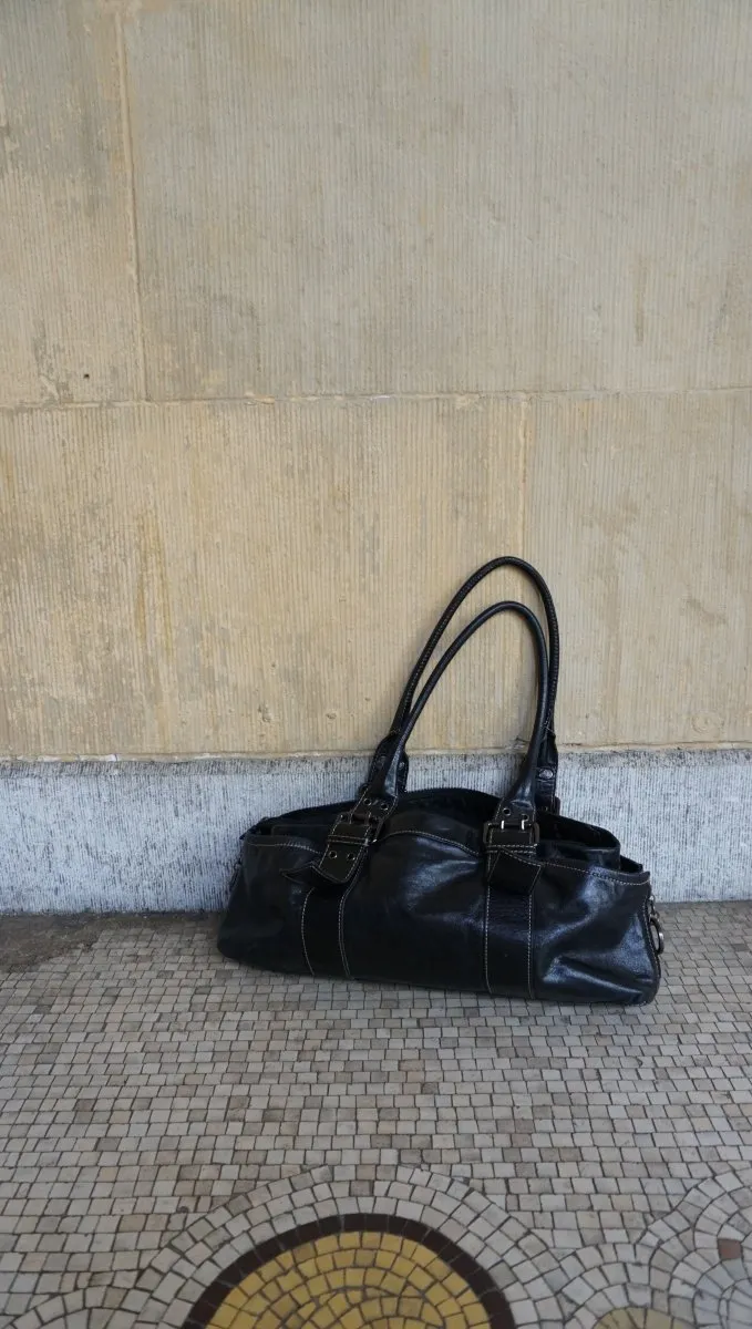 Black leather shoulder bag