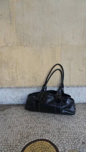 Black leather shoulder bag