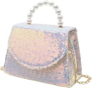 BOLLEY JOSS Kids Sequin Mini Purse Little Girls Shiny Handbag with Pearl Handle Gold Chain Cute Toddlers Crossbody Purses