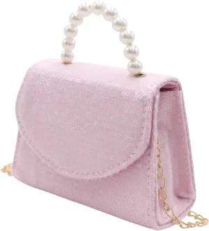 BOLLEY JOSS Kids Sequin Mini Purse Little Girls Shiny Handbag with Pearl Handle Gold Chain Cute Toddlers Crossbody Purses