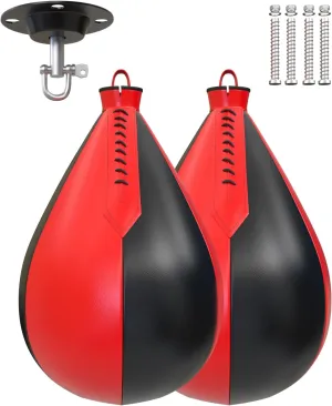 Boxing Speed Bags, PU Leather 2 Pack Hanging Speed Punching Bags Speedball, Dodge Striking Bag for Boxing MMA Muay Thai Martial Arts Training Home Gym Equipment