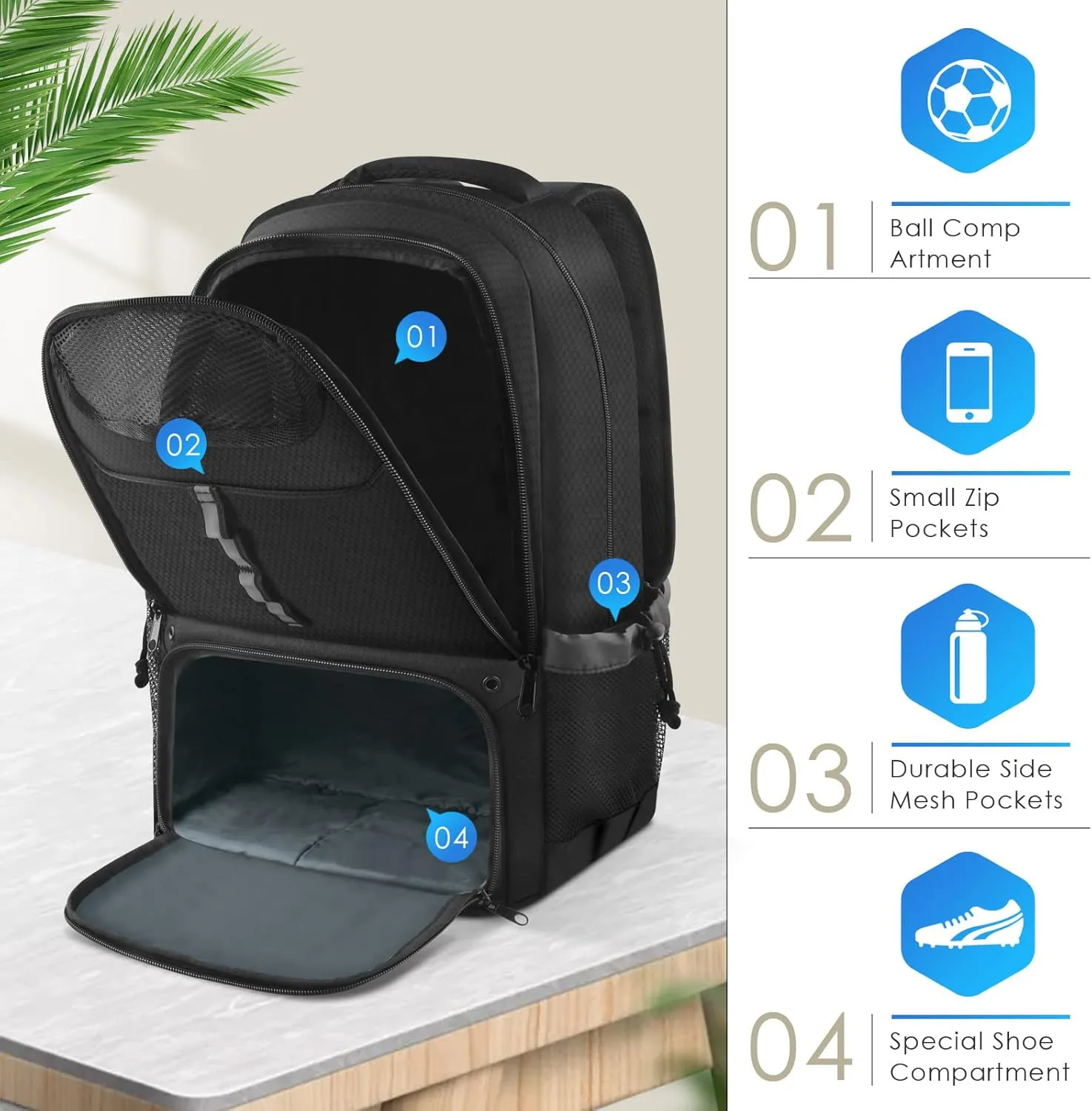 BROTOU Soccer Backpack Sports Bag with Ball Holder and Shoe Compartment for Football Basketball Volleyball Rugby