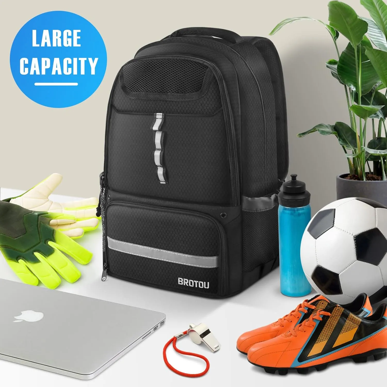 BROTOU Soccer Backpack Sports Bag with Ball Holder and Shoe Compartment for Football Basketball Volleyball Rugby
