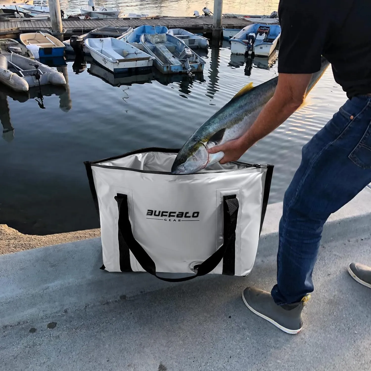 Buffalo Gear Insulated Fish Cooler - 27.5QT 58QT Waterproof Flat Bottom Bag, Leakproof and Fishing Kill Bag