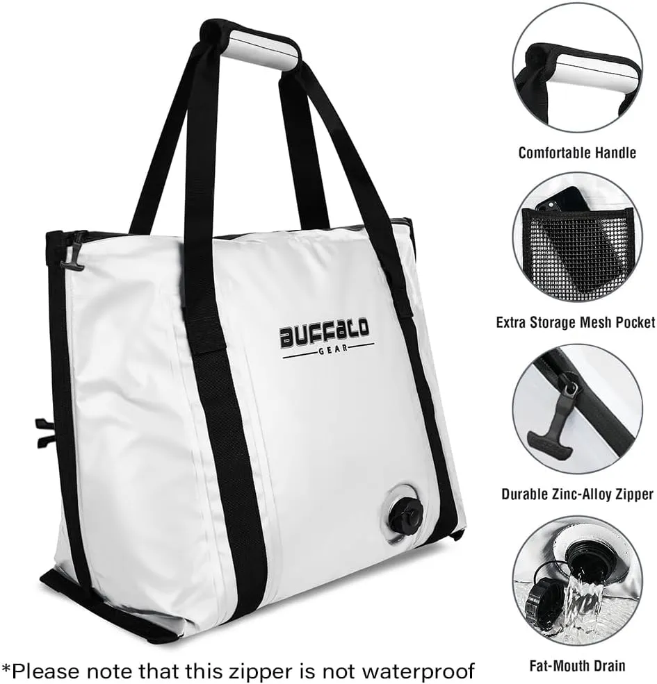 Buffalo Gear Insulated Fish Cooler - 27.5QT 58QT Waterproof Flat Bottom Bag, Leakproof and Fishing Kill Bag