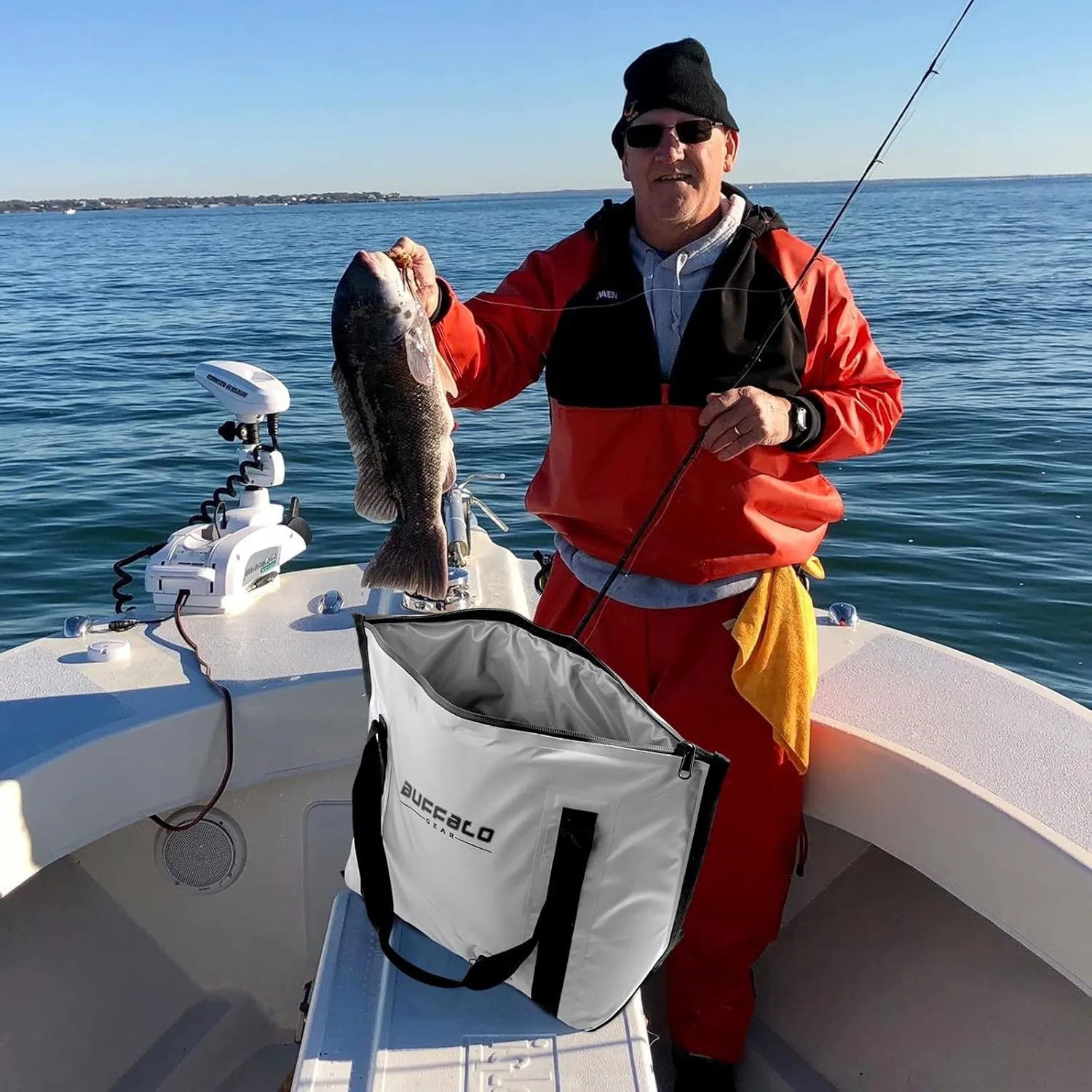Buffalo Gear Insulated Fish Cooler - 27.5QT 58QT Waterproof Flat Bottom Bag, Leakproof and Fishing Kill Bag