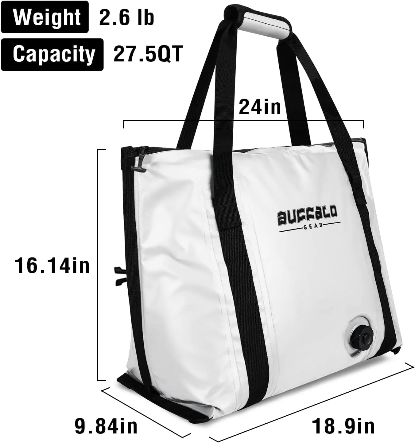 Buffalo Gear Insulated Fish Cooler - 27.5QT 58QT Waterproof Flat Bottom Bag, Leakproof and Fishing Kill Bag