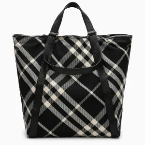 Burberry Black/Calico Cotton Blend Tote Bag With Check Pattern
