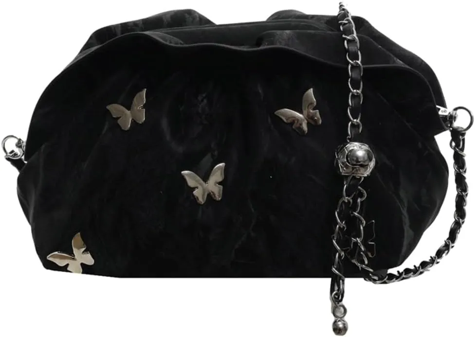 Butterflies Decoration Cross Body Bags for Women Trendy Handbags with Metal Adjustable Chain Soft PU Shoulder Bags