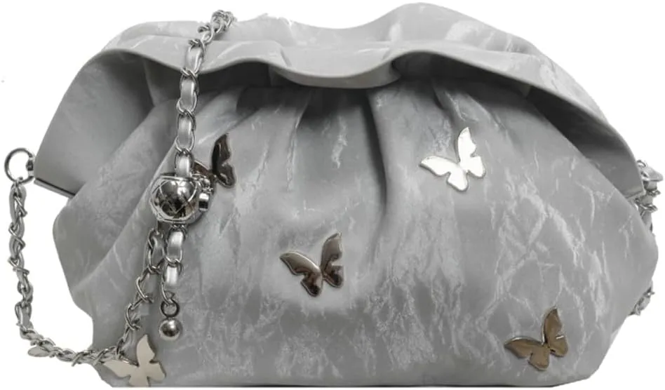 Butterflies Decoration Cross Body Bags for Women Trendy Handbags with Metal Adjustable Chain Soft PU Shoulder Bags