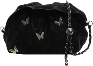 Butterflies Decoration Cross Body Bags for Women Trendy Handbags with Metal Adjustable Chain Soft PU Shoulder Bags