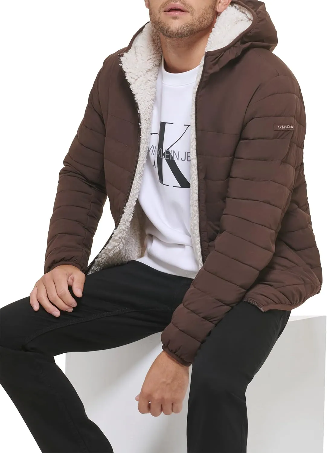Calvin Klein mens Mid-weight Sherpa Lined Puffer