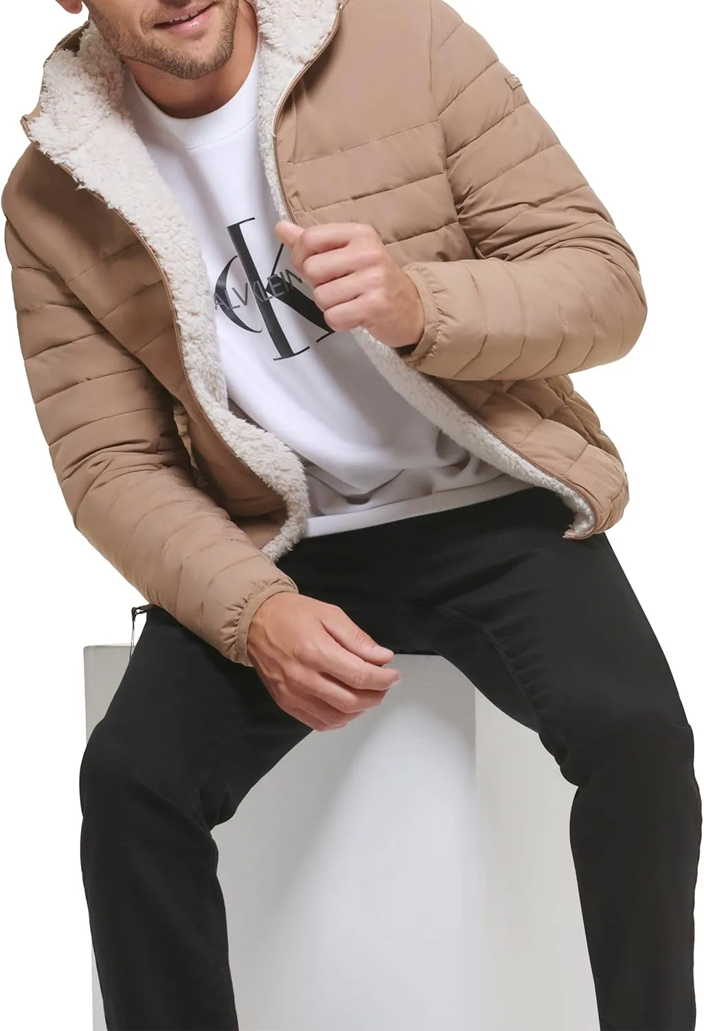 Calvin Klein mens Mid-weight Sherpa Lined Puffer