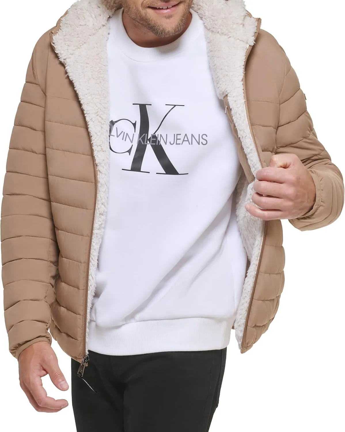 Calvin Klein mens Mid-weight Sherpa Lined Puffer