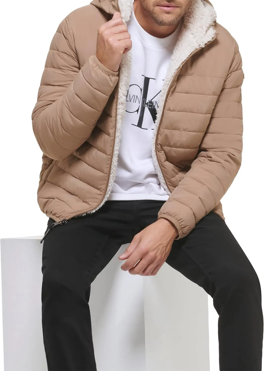 Calvin Klein mens Mid-weight Sherpa Lined Puffer