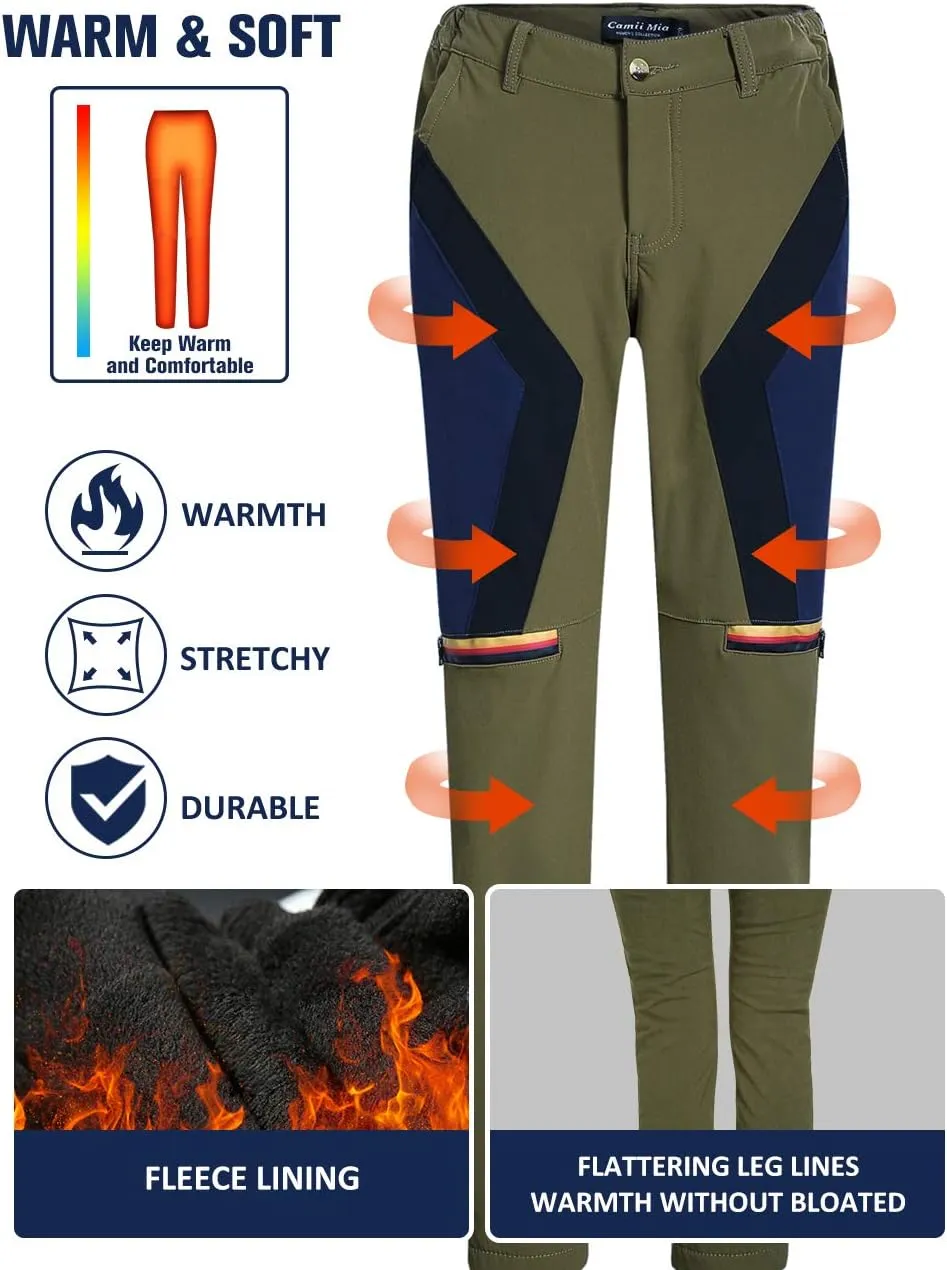 Camii Mia-Fleece-Lined-Hiking-Pants-for-Women-Outdoor Ski Snow Pants Slim Waterproof Windproof Water Resistant
