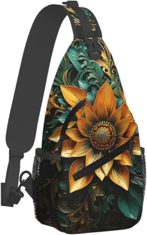 Carved Flower Sling Bag Crossbody Bag for Women Men Sling Backpack Chest Bag for Hiking Travel