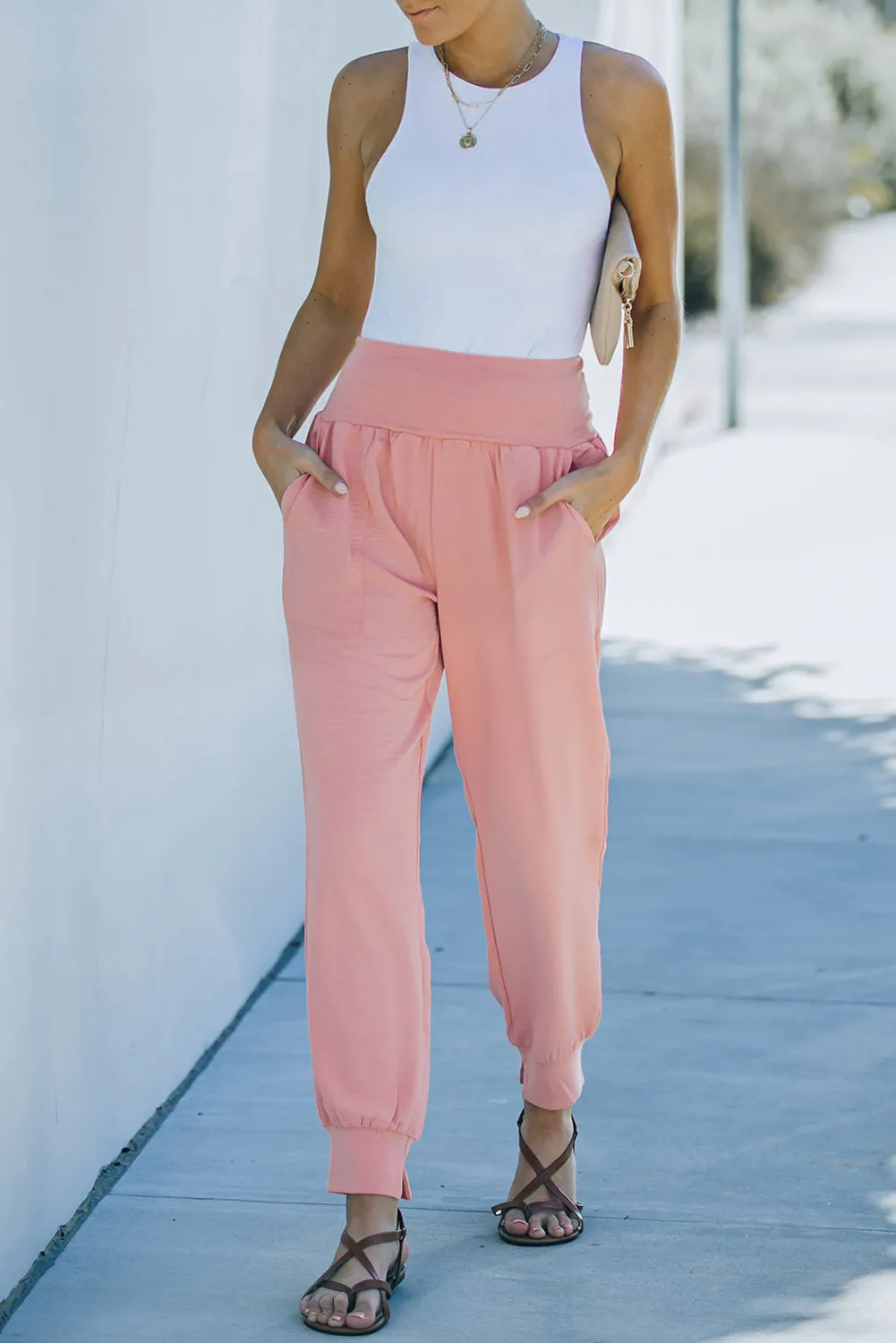 Casual Pocketed Elastic Waist Joggers