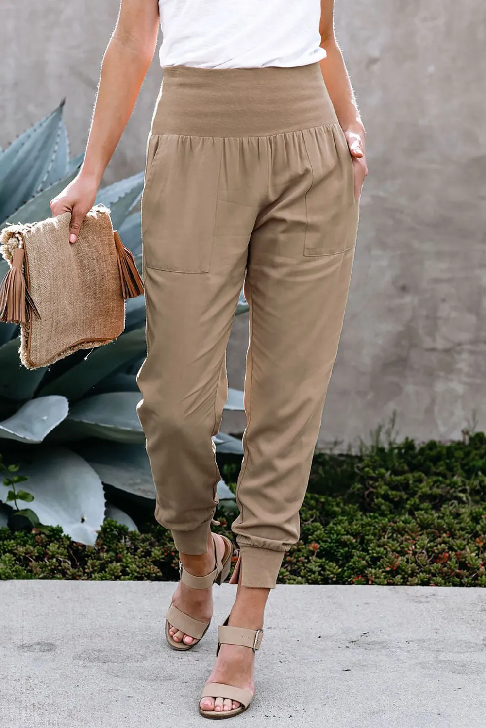 Casual Pocketed Elastic Waist Joggers