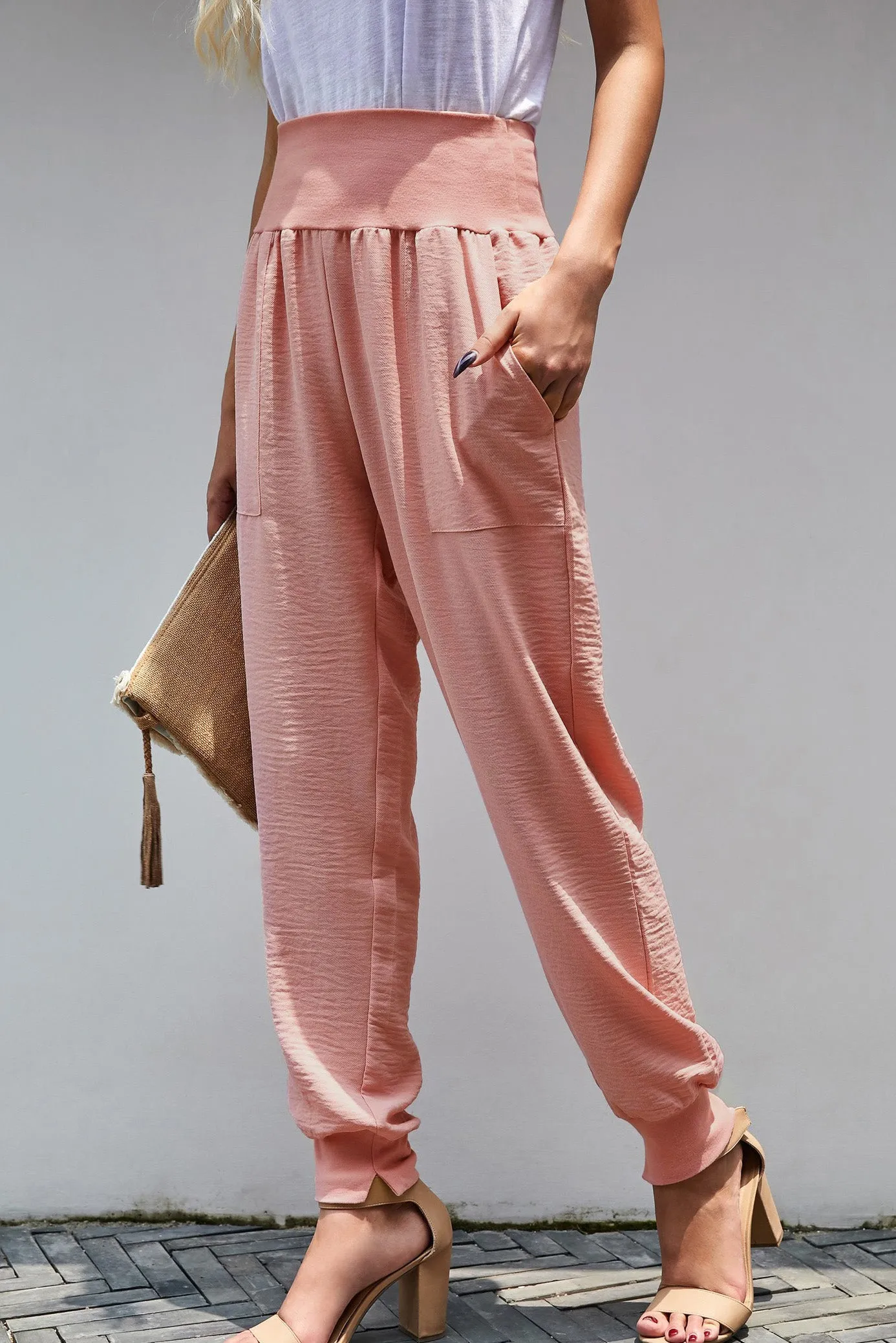 Casual Pocketed Elastic Waist Joggers